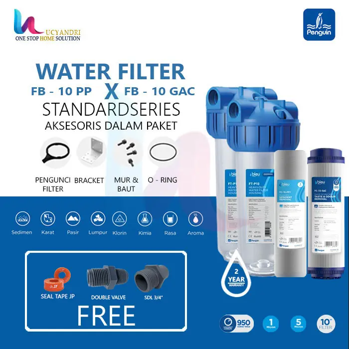 2 Set PAKET FILTER AIR SUMUR/TANAH/PDAM, Kotor Bau Kuning Isi PP & GAC