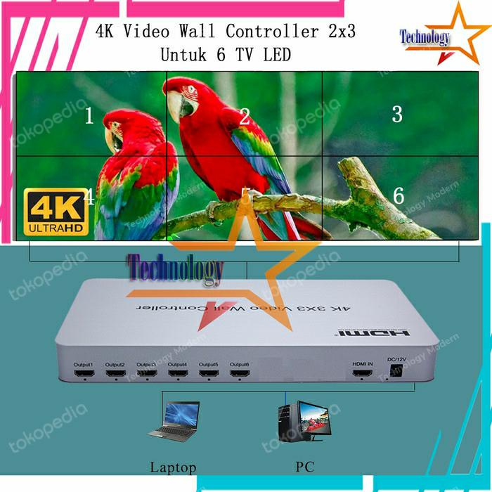 4K HDMI Video Wall Controller 2x3 3x2 Untuk 6 TV (1 Input 6 Output)