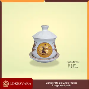 Cangkir Sembahyang Altar Puja Da Bei Zhou + Tutup 2 Naga Kecil Putih