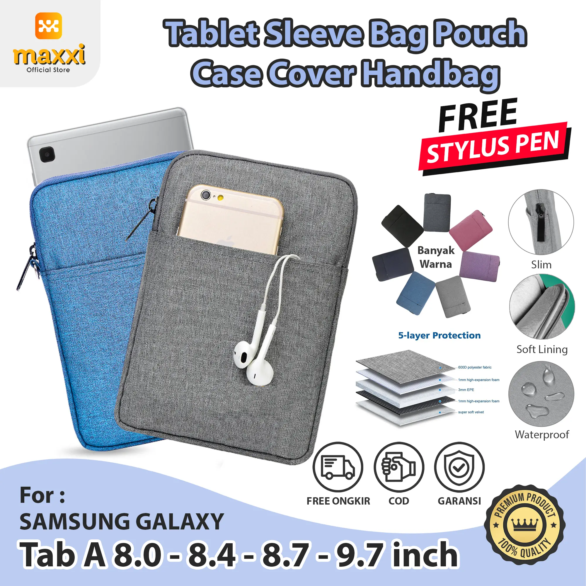 Tas Tablet For Samsung Tab A S 8 8.4 8.7 9.7 inch Soft Sleeve Tas Tablet Pouch Cover Kesing Case Casing Pelindung Bag Clutch