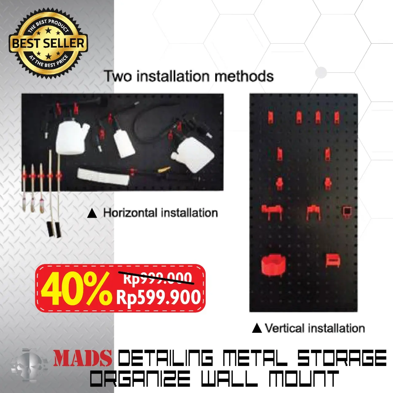 MADS Pegboard Wall Mounted Detailing Tools Storage Organizer Workshop