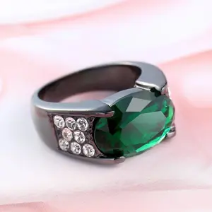 Cincin Batu Zamrud Zirconia Ring Black Gun Platted Kekinian