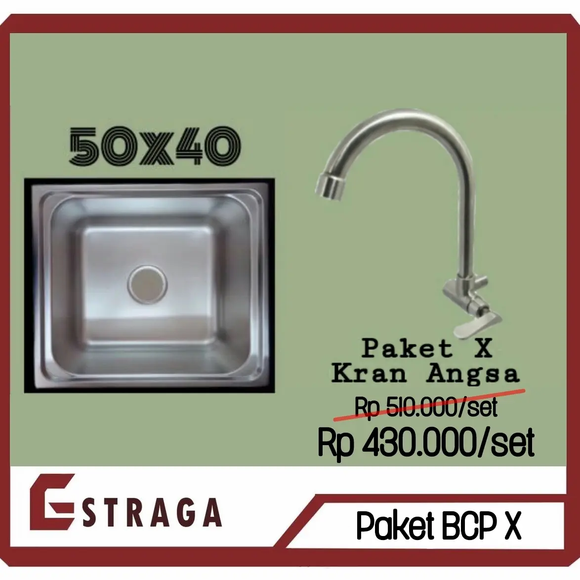 Bak Cuci Piring 50x40 + Kran (Paket Sink)