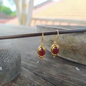 anting perak 925 lapis emas 22k pernata carnelian natural stone