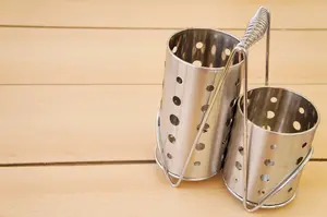 DUO UTENSILS HOLDER (ROUND) TEMPAT SENDOK BULAT DOUBLE STAINLESS STEEL