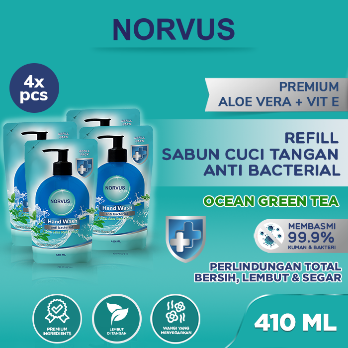 Gambar Sabun Cuci Tangan Anti Bakteri Ocean Green Tea 4 pcs x 410ml - NORVUS dari Norvus Indonesia Kota Administrasi Jakarta Barat Tokopedia
