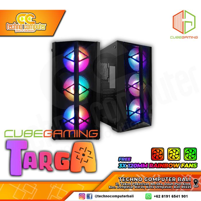 Gambar CASING CUBE GAMING TARGA - mATX Tempered Glass FREE 3 Rainbow Fan dari Techno Computer Bali Kota Denpasar Tokopedia