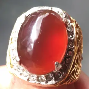 Cincin Titanium Batu Akik Getah Katilayu Merah Amber Natural