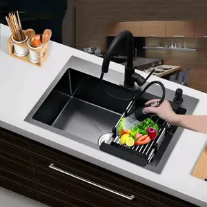 Paket kitchen Sink 6045 BLACK Stainless Hitam paket kran panas Tarik
