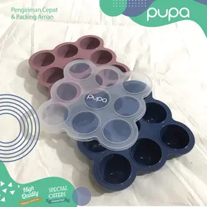 Wadah MPASI Bayi Silikon Silicone Baby Food Storage Freezer Tray Pupa Biru Merah