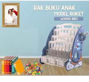 TERMURAH! RAK BUKU 4 SUSUN MODEL ROKET ANAK ROCKET CHILDREN BOOKSHELF