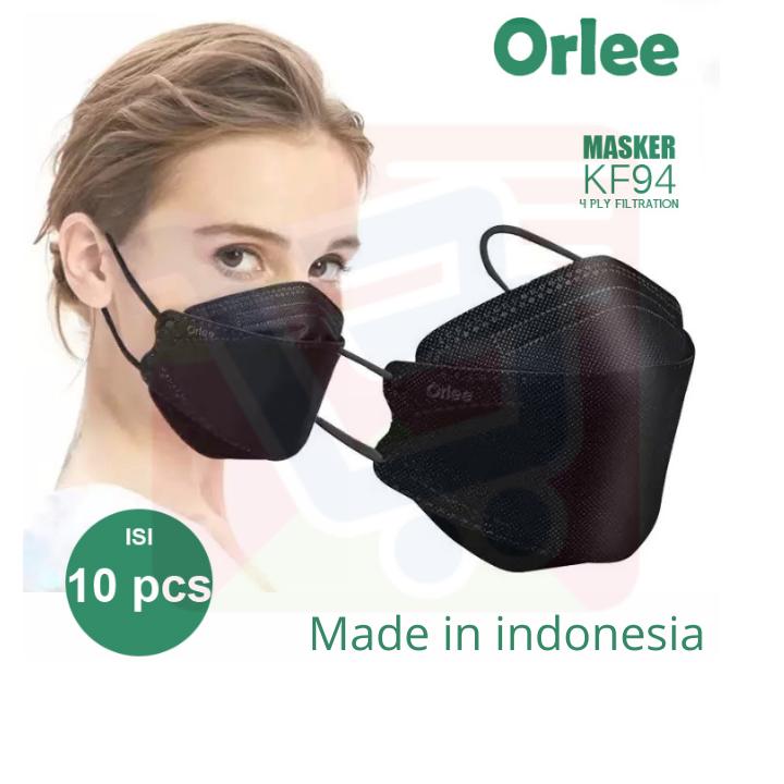 Masker Kf94 KF 94 Orlee Hitam Black Emboss 4Ply 4 ply 3D isi 10 pcs ...