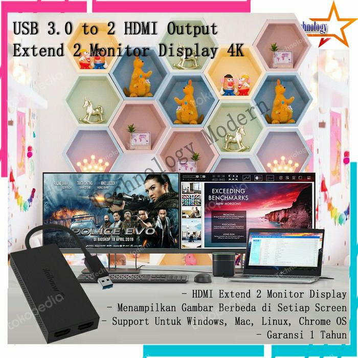 HDMI Extend 2 Monitor Display (Tampil Beda-beda) by Silicon Motion 4K