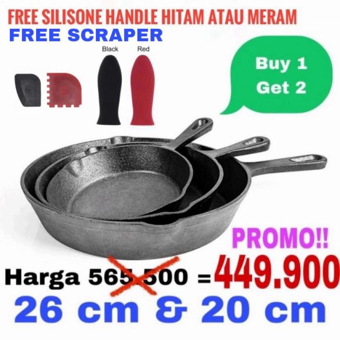 Gambar Cast iron Promo 2 skillet pan wajan dan panci masak besi ancuran cor - Buy 1 get 1, seasoning 3kali dari Cast iron Indonesia Kota Bandung Tokopedia
