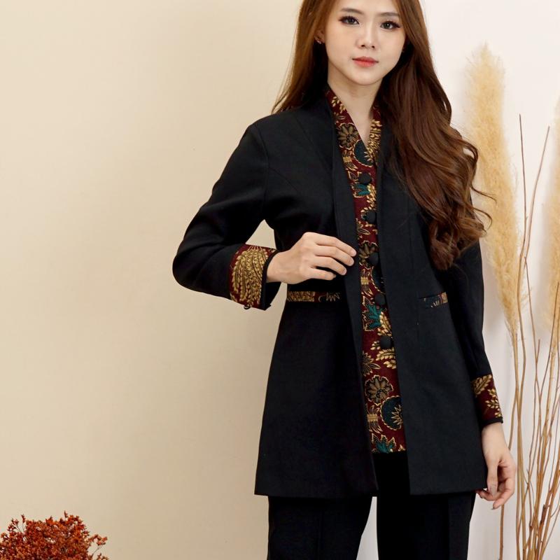 Jas Blazer Batik Wanita Asn Pns Model 5001 Warna Hitam Set Celana 1