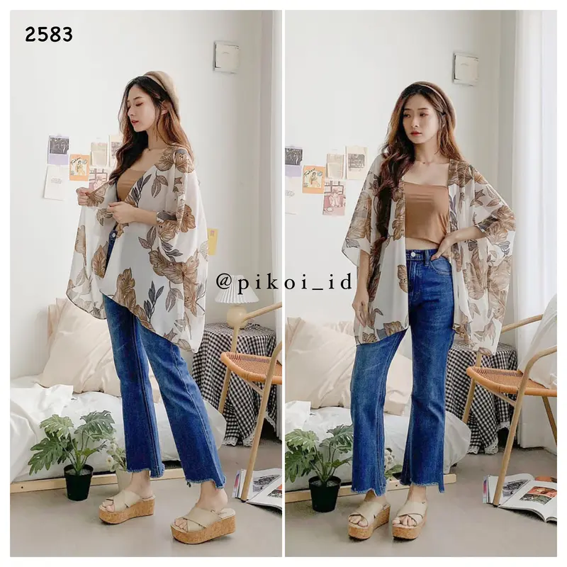 Summer Outer / Cardigan Pantai / luaran kimono / outer ikat / daun 2