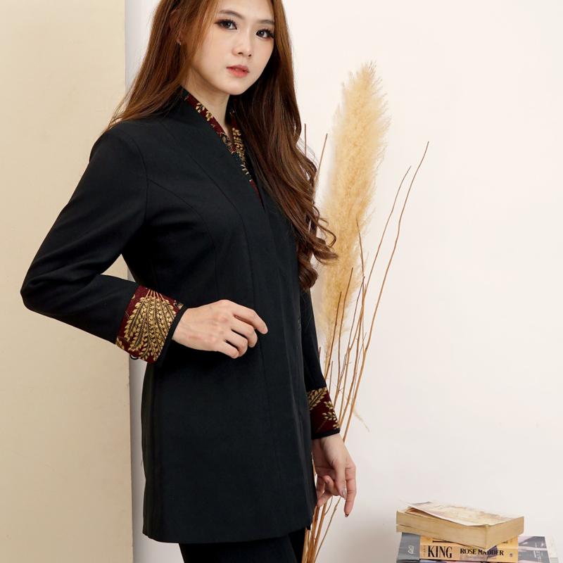 Jas Blazer Batik Wanita Asn Pns Model 5001 Warna Hitam Set Celana 3