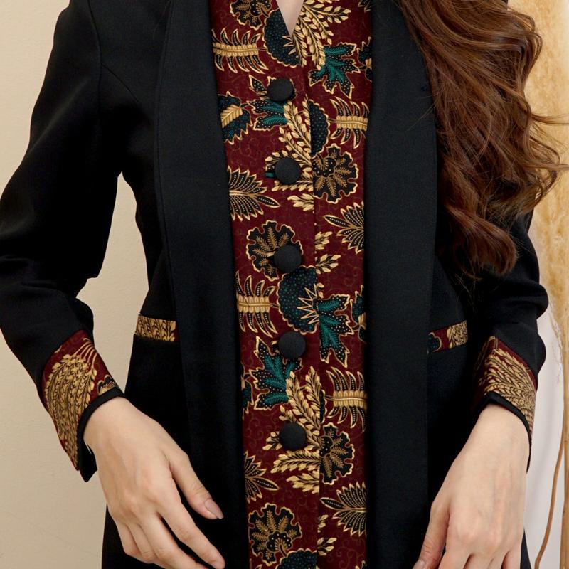 Jas Blazer Batik Wanita Asn Pns Model 5001 Warna Hitam Set Celana 0