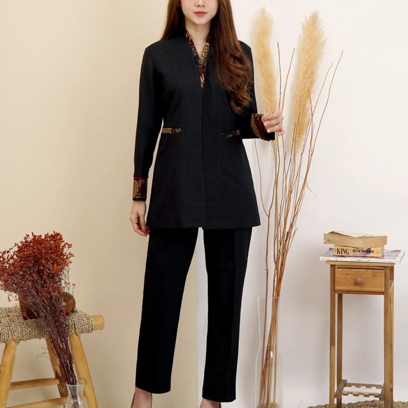 Jas Blazer Batik Wanita Asn Pns Model 5001 Warna Hitam Set Celana 2