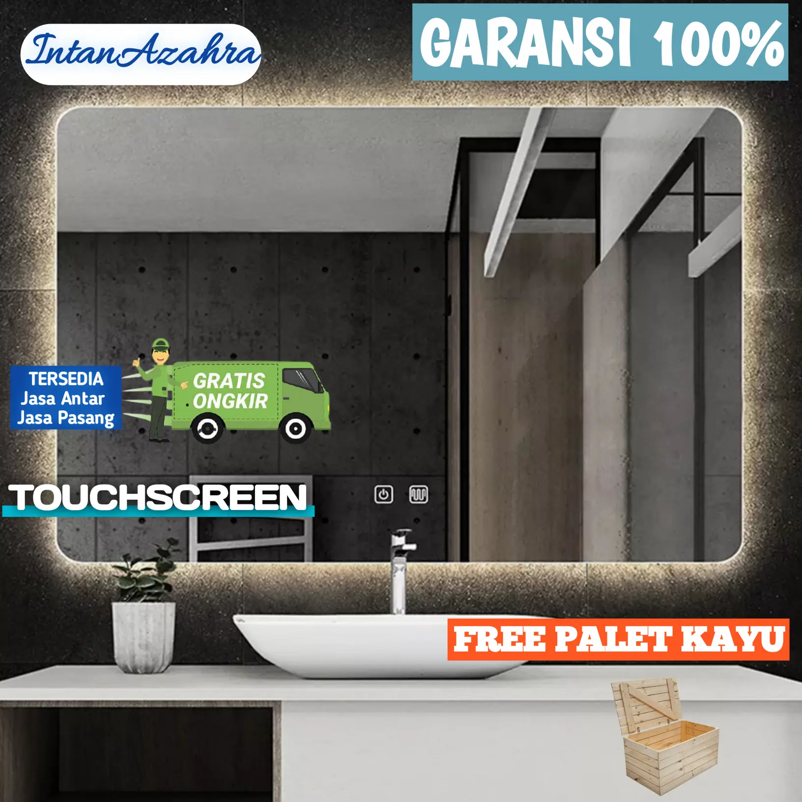 Cermin Dinding Wastafel Kamar Mandi Touchscreen Make Up Rias