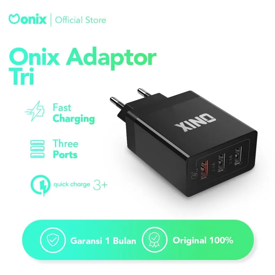 Onix Adaptor Charger PTC Tri - 3 Port USB Support QC 3.0 & Output 2.4A