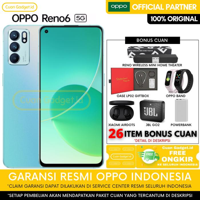 Gambar OPPO RENO 6 5G 8/128 RENO6 5G 8/128 GARANSI RESMI INDONESIA - AURORA, NO GIFT dari Cuan Gadget.id Kota Bekasi Tokopedia