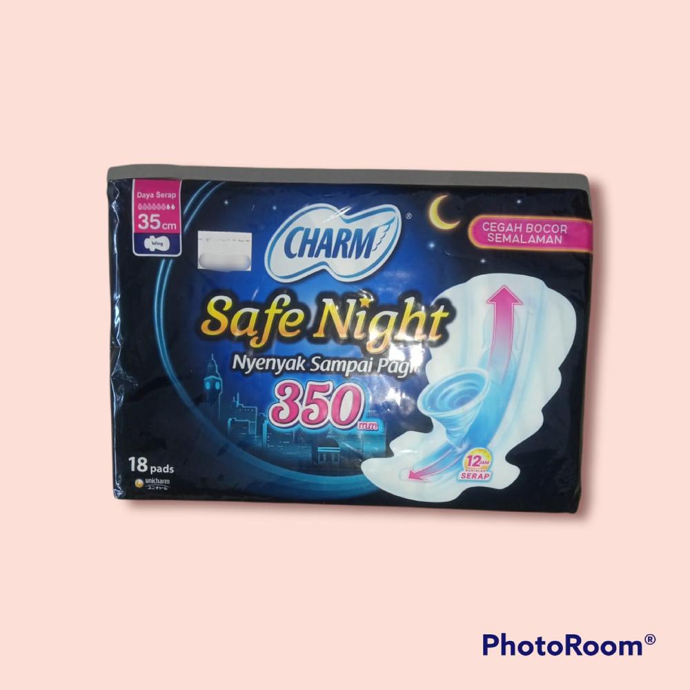 Charm Safe Night 350mm nyenyak sampe pagi isi 18 pads Feminine