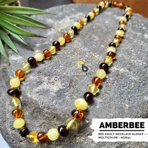 Amber Bee Kalung Amber Dewasa Premium Glossy Multicolor 46cm NGM41 Model Baroque Full Amber Untuk Semua Umur