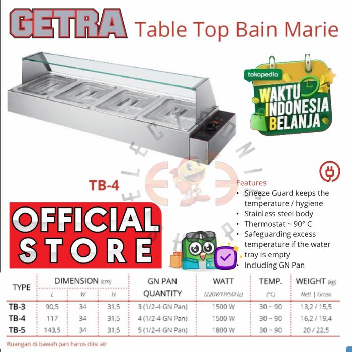 Gambar Getra Tb4 Table Top Bain Marie - Tb 4 dari E Three Shop Kota Administrasi Jakarta Utara Tokopedia