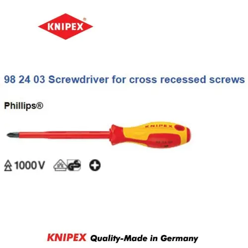 Obeng Plus Listrik 98 24 03 Knipex Screwdriver for cross recessed PH3 1