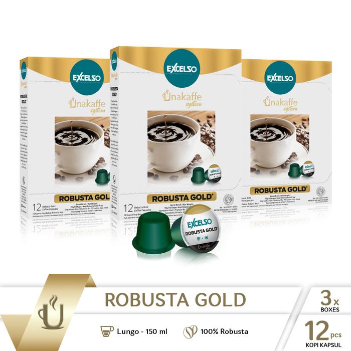 Gambar Kopi kapsul Excelso Unakaffe Robusta Gold- Pack Of 3 Folding Box dari Unakaffe System Kota Tangerang Tokopedia