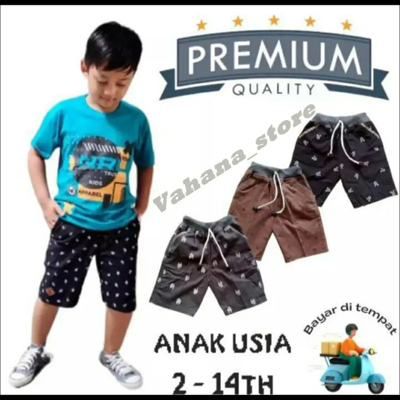 Celana Pendek Anak Motif Usia 2-4-6-10-12-14 Tahun ukuran m 3-4 tahun 0