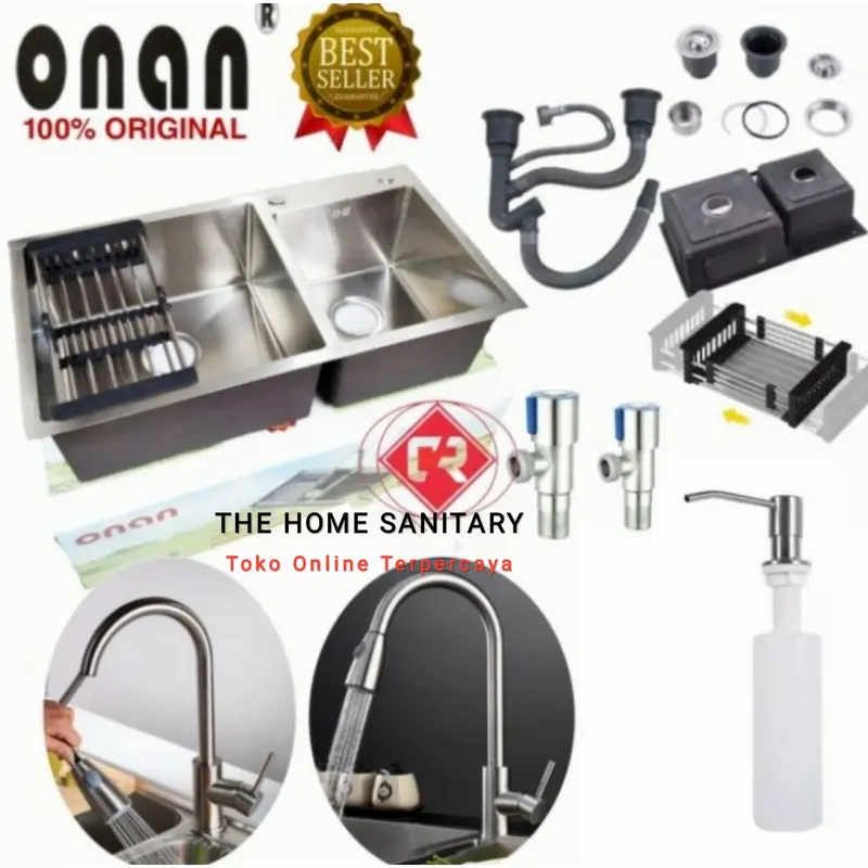 PAKET LENGKAP KITCHEN SINK ONAN 7541 PAKET KRAN TARIK STAINLESS STEEL 1