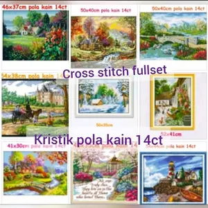 Paket kristik pemandangan landscape rumah cross stitch diy sulam jahit