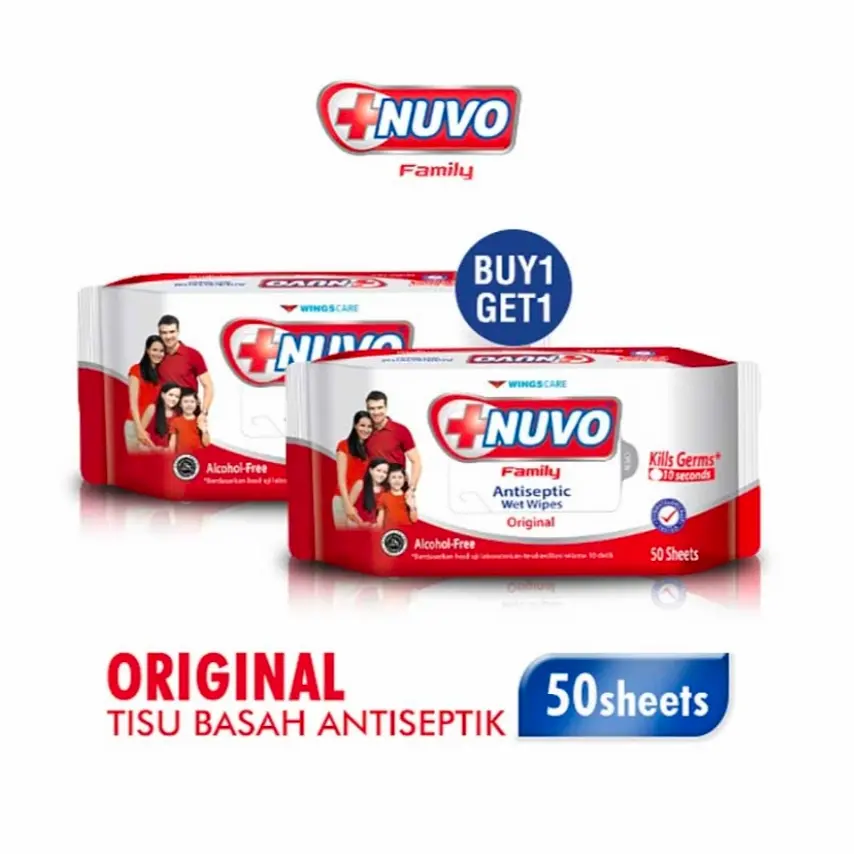 NUVO WIPES TISU BASAH ANTISEPTIC 2×50S | Tissue basah buy1 get1