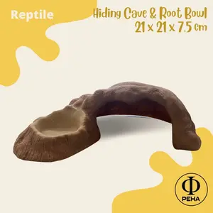 Hiding Cave Root Bowl 2IN1 Rumah Reptil & Tempat Minum Kura Torto BD
