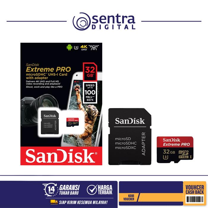 Gambar Micro SD Sandisk Extreme Pro A1 Class 10 100 Mbps - 32GB dari Sentra Digital Kota Surabaya Tokopedia