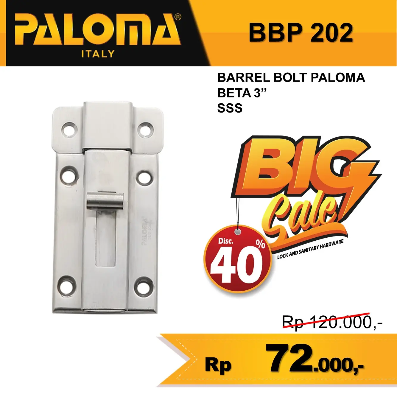 Barrel Bolt PALOMA BBP 202 BETA 3" Grendel Pintu Slot Kunci Stainless