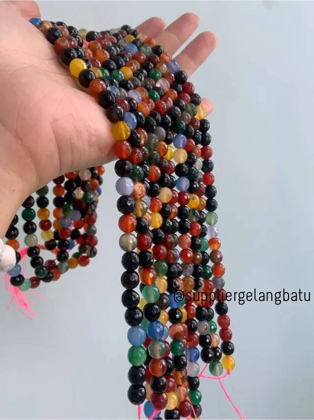 bahan multicolour onyx cutting 8mm natural corak akik alam faceted