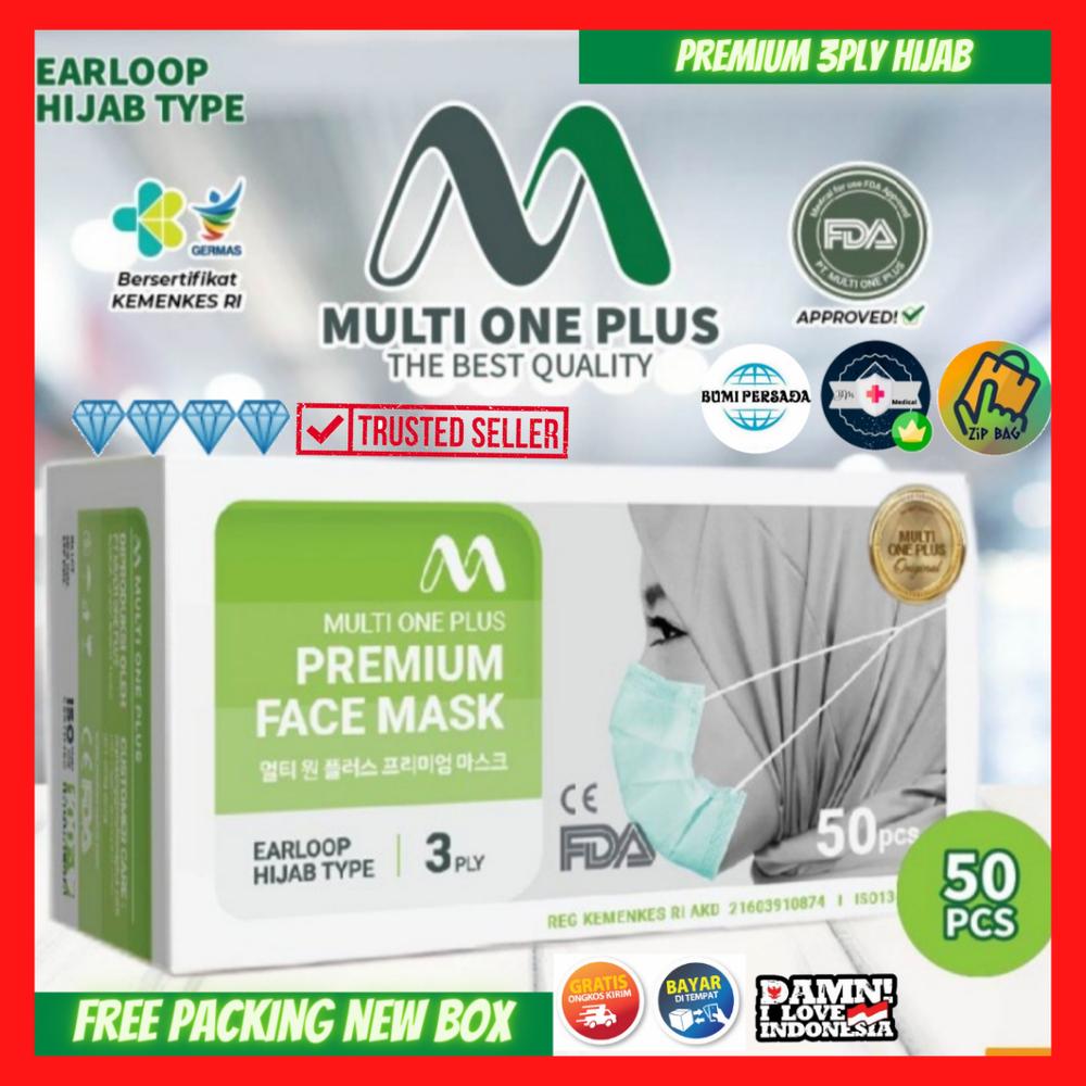 masker earloop HIJAB multi one plus 3ply kemenkes isi 50pcs - MopHijab3Ply