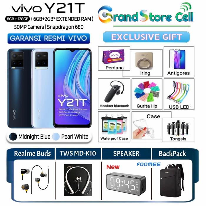 Gambar VIVO Y21T RAM 6/128 GB | VIVO Y21 T RAM 8/128 GB GARANSI RESMI VIVO - Y21A - BIRU, No Bonus dari Grandstore Cell Kota Administrasi Jakarta Barat Tokopedia