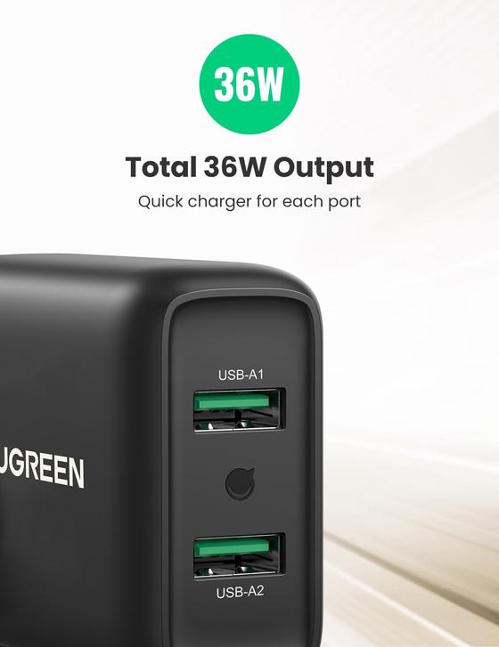 UGREEN Wall Charger 36W 2A - Black CD161 10216