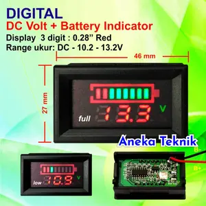 Voltmeter Indikator Batre Aki / ACCU DC 12V 10.2V - 13.2V + Frame