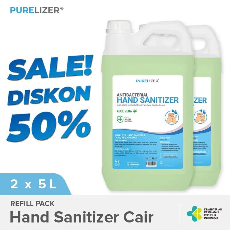 Hand Sanitizer Cair 10 Liter PURELIZER Refill Handsanitizer 5L x2 pcs