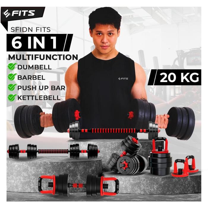Gambar SFIDN 6in1 Multifunction Dumbell Kettlebell Barbel Set 20kg FITS dari Sfidn Jakarta Selatan Tokopedia