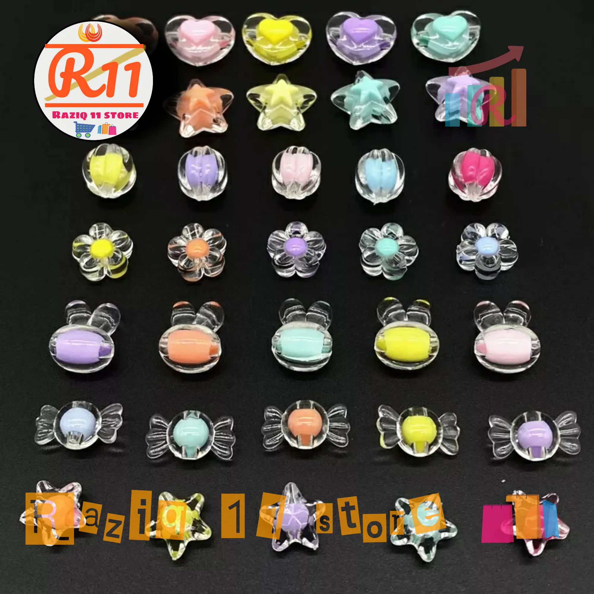 ( 50pcs ) Manik Manik Bulat Manik Akrilik Spacer Warna
