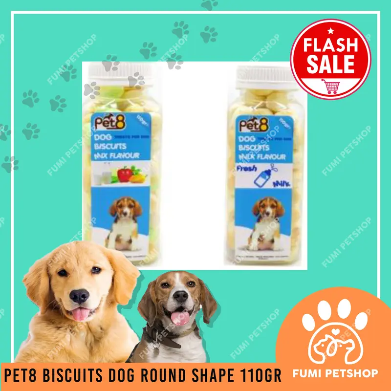PET 8 DOG BISCUITS ROUND MILK FLAVOUR 110GR - SNACK ANJING 0