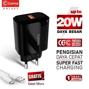 COPPER CP1007 Charger Single Port Up to 20Watt (QC 3.0 FAST CHARGING)