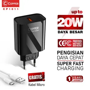COPPER Charger Single Port 18W Up To 20W + QC 3.0 Fast Charging CP1003