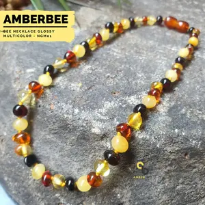 Amber Bee Kalung Amber Anak TK/SD Junior Premium Glossy Multicolor NJGM06 Model Baroque Full Amber Rantai Nylon Ikat Mati Tiap Butir Lock Ulir Plastik Cocok untuk Anak Umur 5 Tahun ke Atas